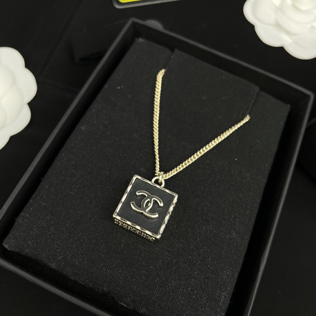 Chanel Black Square Tag Pendant Necklace Minimalist - Original Replica Club