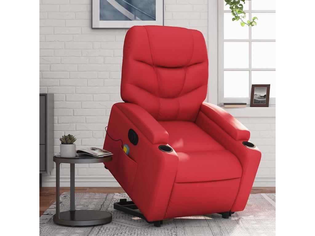 Sillón de majaje elevable eléctrico cuero artificial rojo