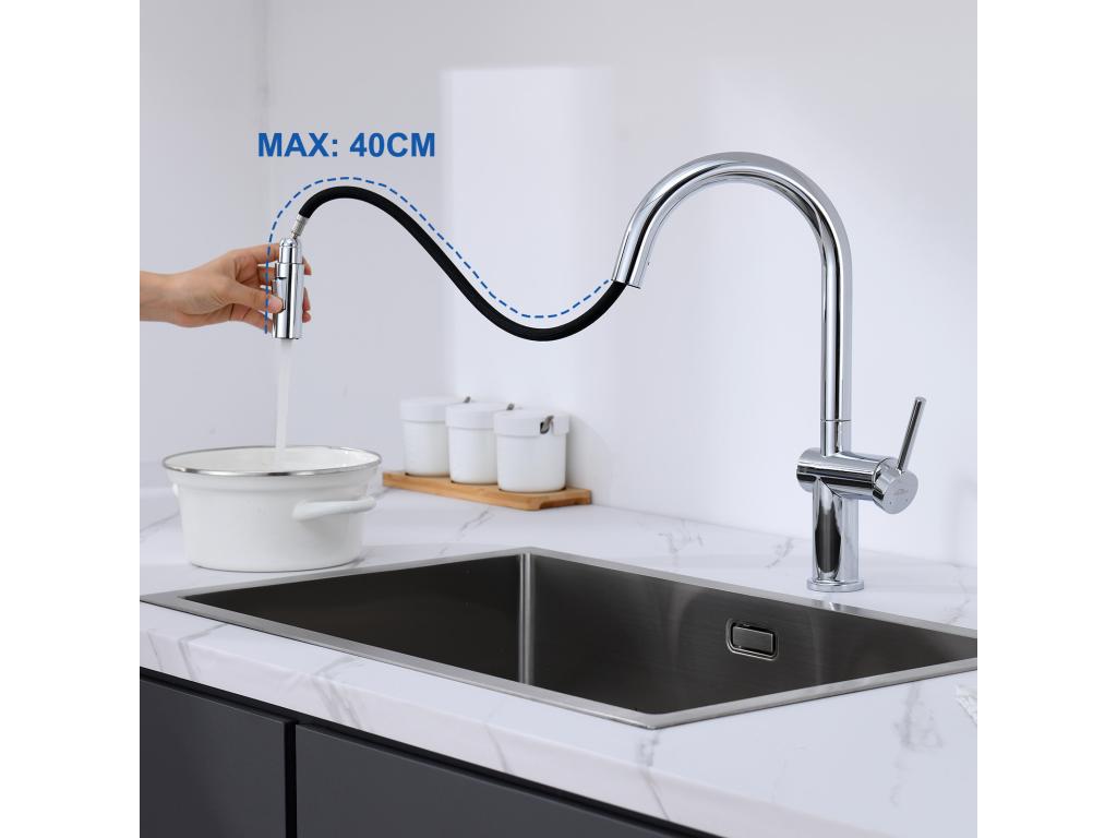 2PCS Mezclador de Cocina Ducha Extraíble,Decoromantico ,con 2 Funciones Grifo de Cocina Giratorio 360°,Acero Inoxidable,Agua Fría y Caliente,Cromado