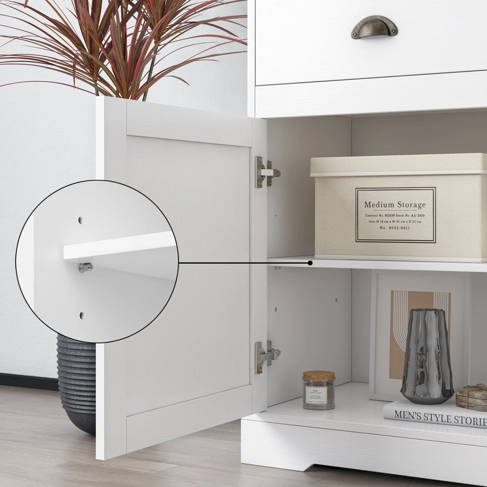 Homfa Sideboard Storage Cabinet with 3 Drawers & 3 Doors, 53.54'' Wide Buffet Cabinet for Dining Room, White - Image 6