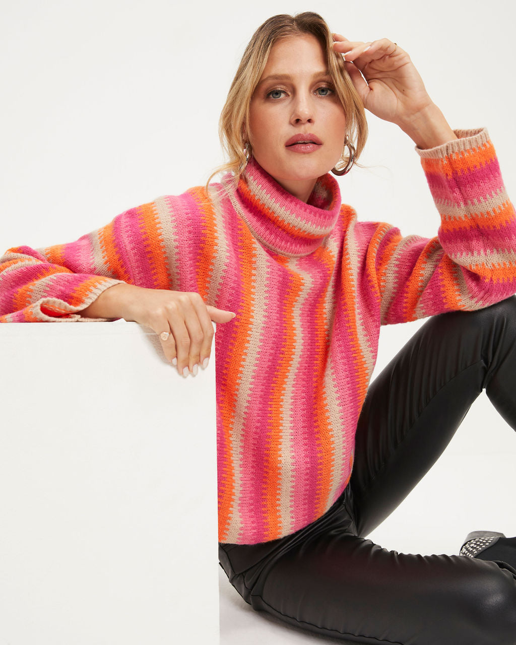 Joyful One Striped Knit Turtleneck Pullover Sweater - Se7enfashion