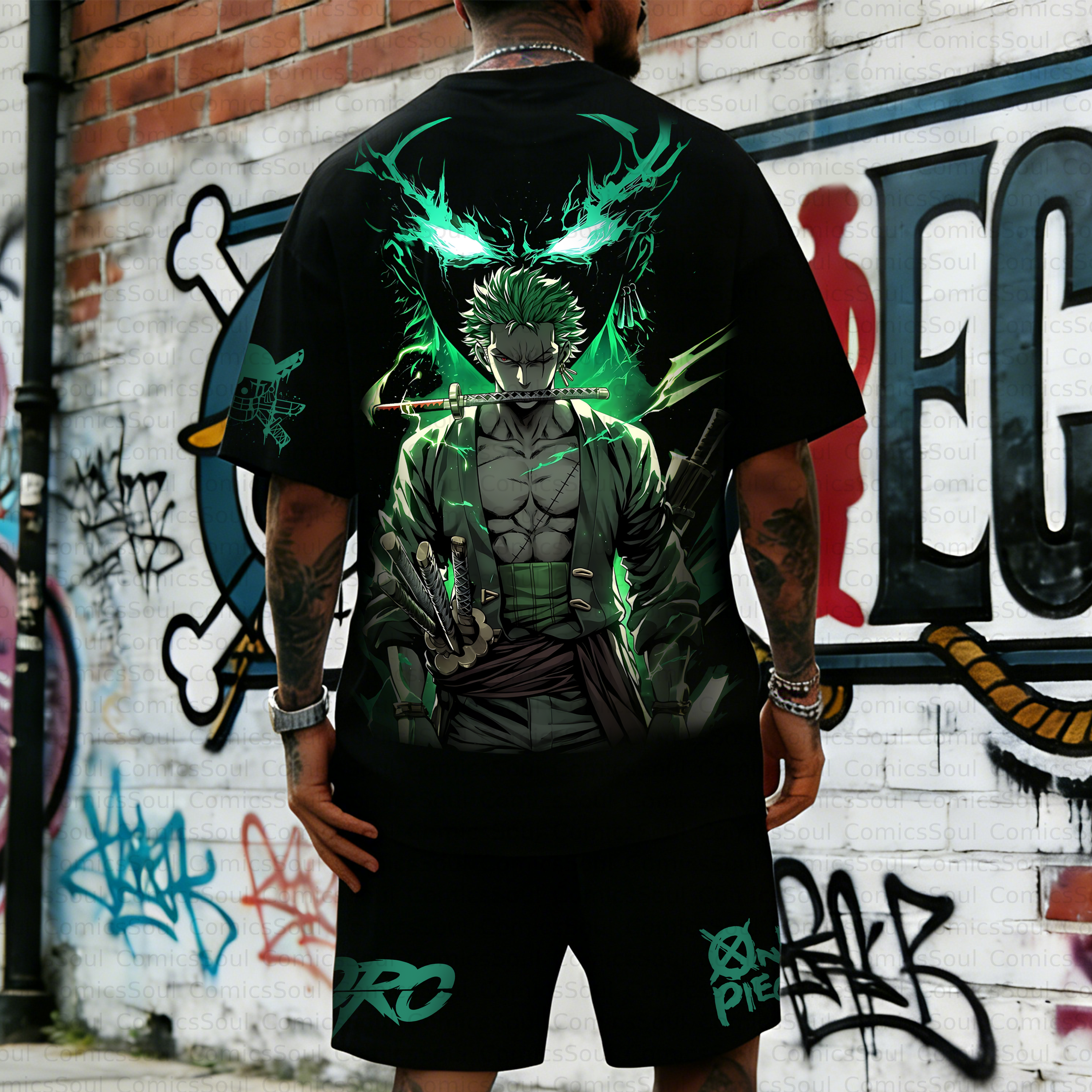 Unisex Anime Inspired Vintage T-shirt& Shorts 2 Pieces Set