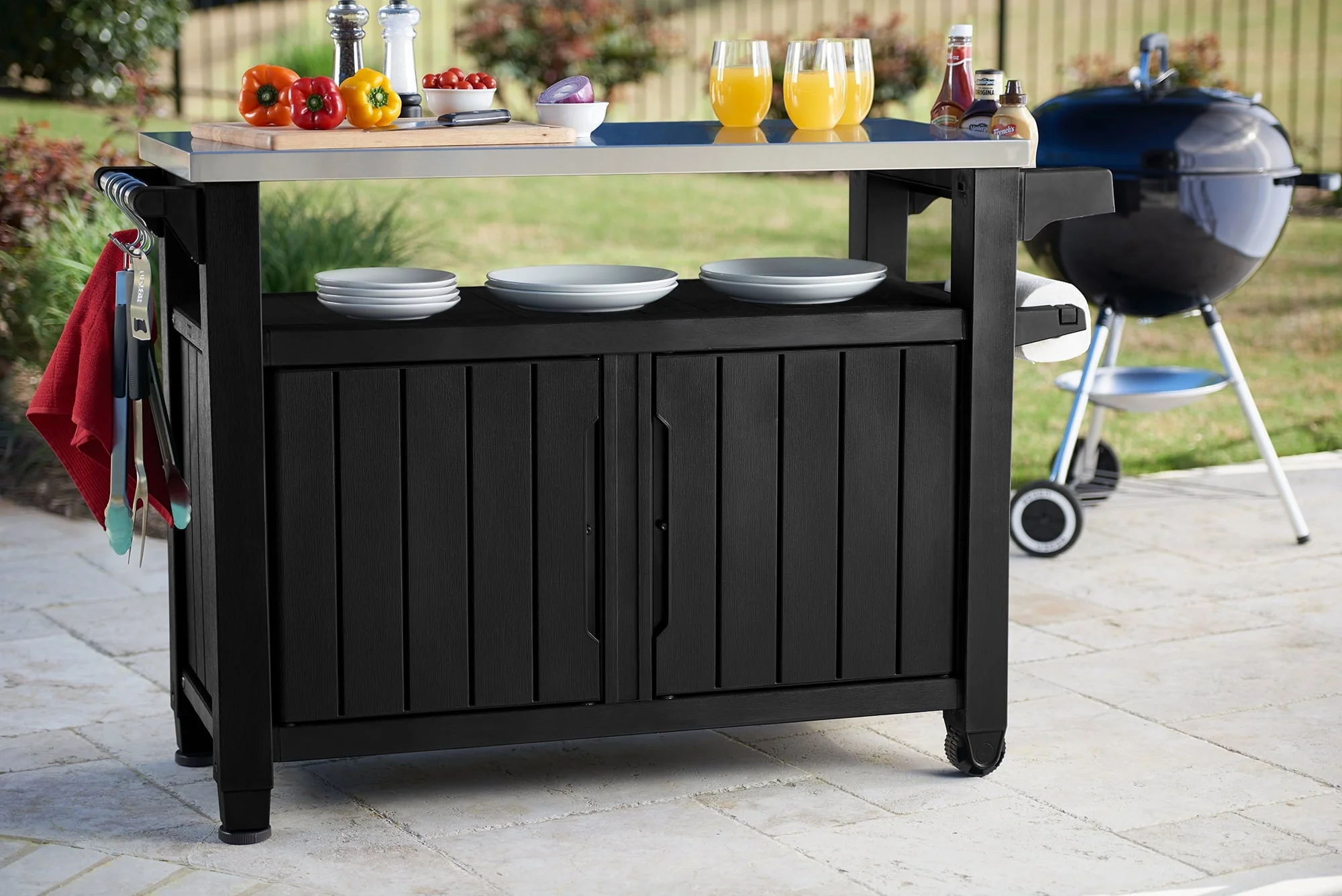 Unity XL Resin Serving Station, All-Weather Plastic and Metal Grill, Storage and Prep Table, Graphite - Image 5