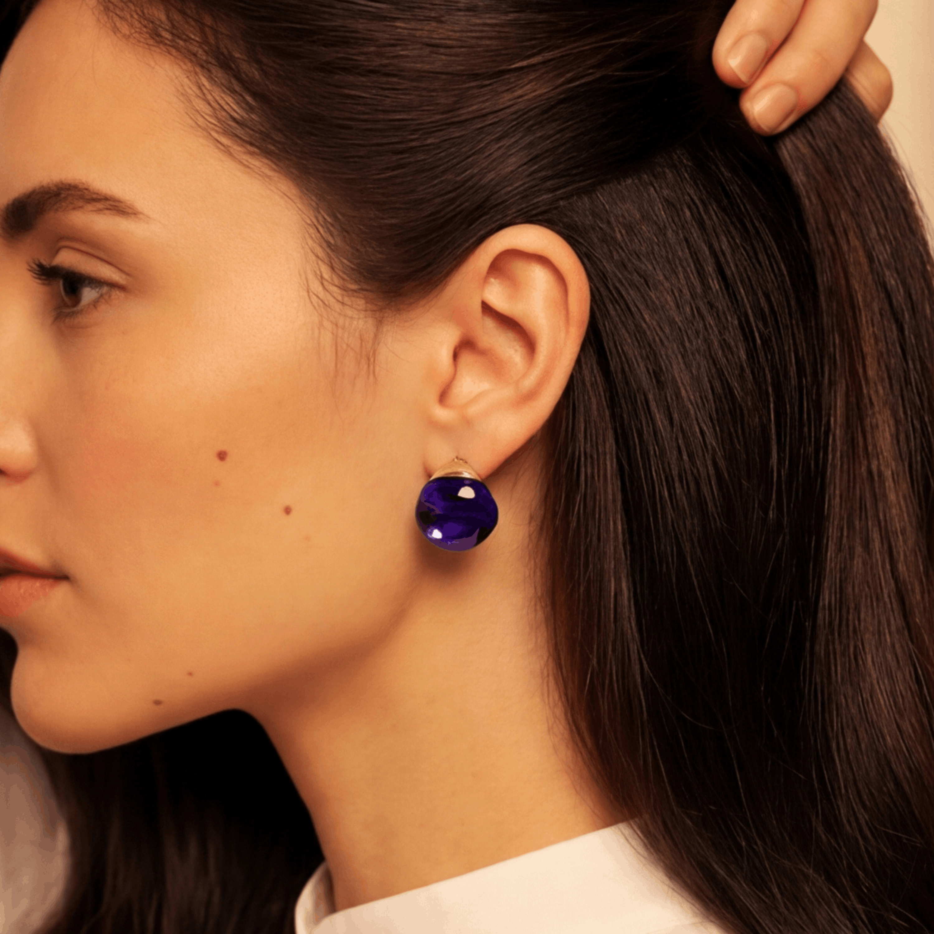 BOUCLES D'OREILLES CABOCHON - CRISTAL BLEU CAP FERRAT, ARGENT