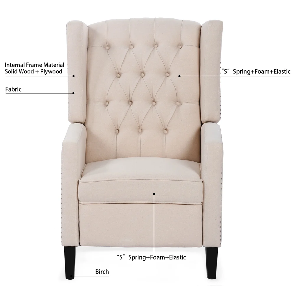 Triple Tree Modern Fabric Foam Wood Solid Print Nailhead Trim Accent Chair, Beige - Image 9