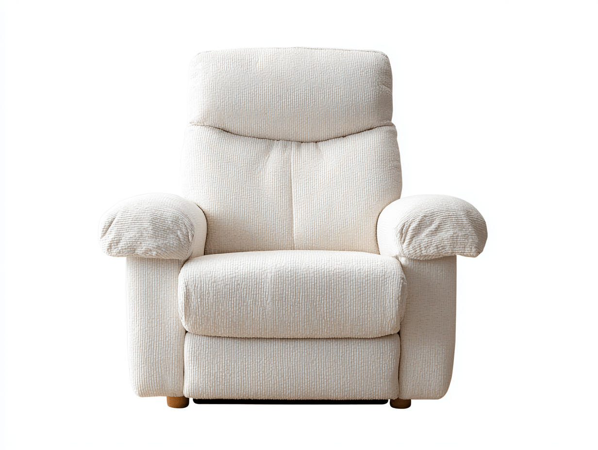 Sillón reclinable tapizado en tela beige 95×92×105 cm – con reposacabezas y reposabrazos acolchados – estilo confortable