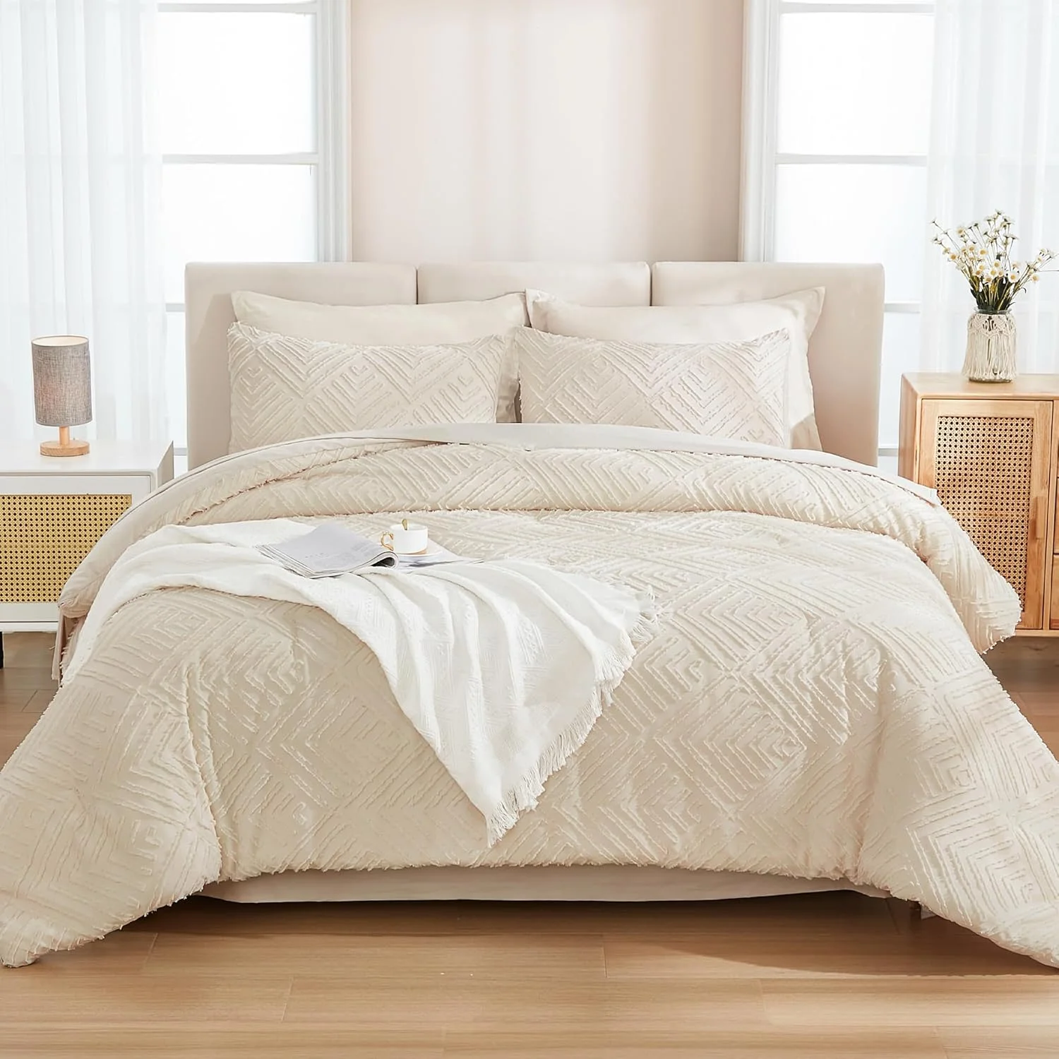 Queen Comforter Set 7 Piece Dark Emerald Green - Bed in a Bag Queen Boho Lightweight Fluffy Tufted Bedding Sets with Comforter, Sheets, Pillowcases & Shams - Image 34