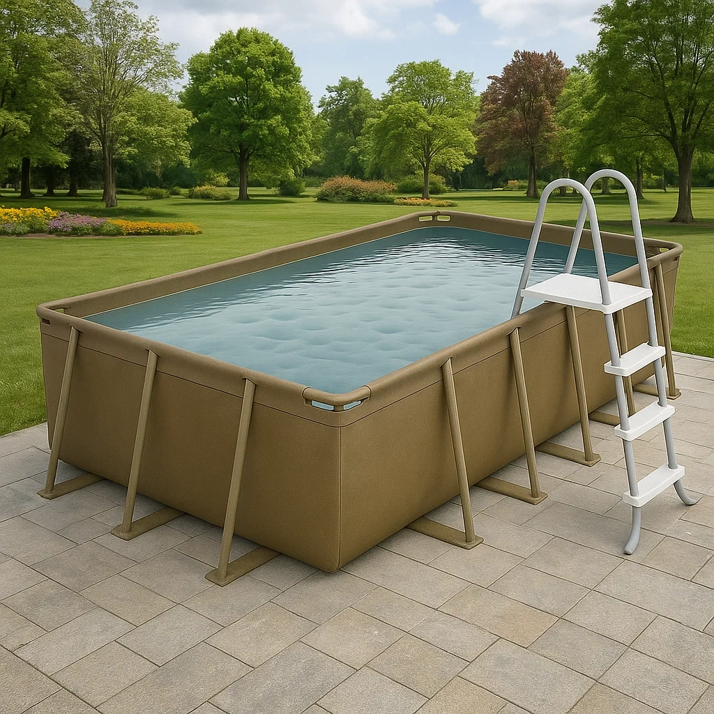 Piscina tubular rectangular desmontable acero 532x265x119 cm color caqui/gris con filtro y escalera hJInnml192Me