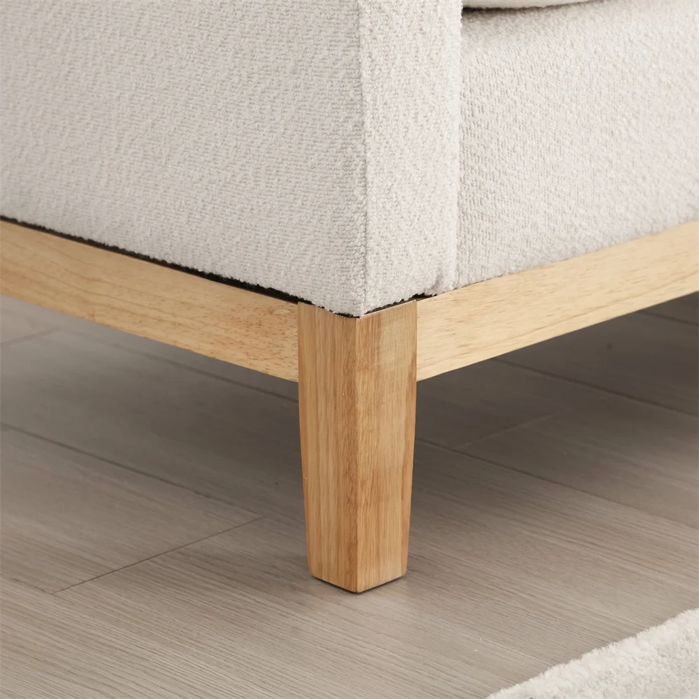 53.5"W Elegant Upholstered Bench with Wood Legs & Round Pillows,Comfy Boucle Fabric Footrest with Arms, Entryway Bench for End of Bed, Bedroom and Living Room, Ivory - Image 8