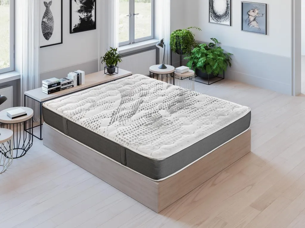 Pack colchón muelles 25cm canapé abatible natural y almohada 135x190 WJAI07688