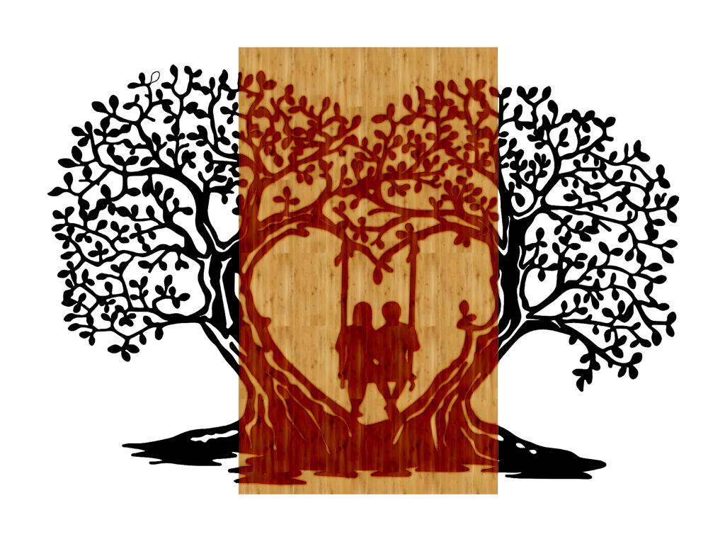 Decoración de Metal y Madera Árbol 16, Madera, 70x1,8x50 cm, Casaplu