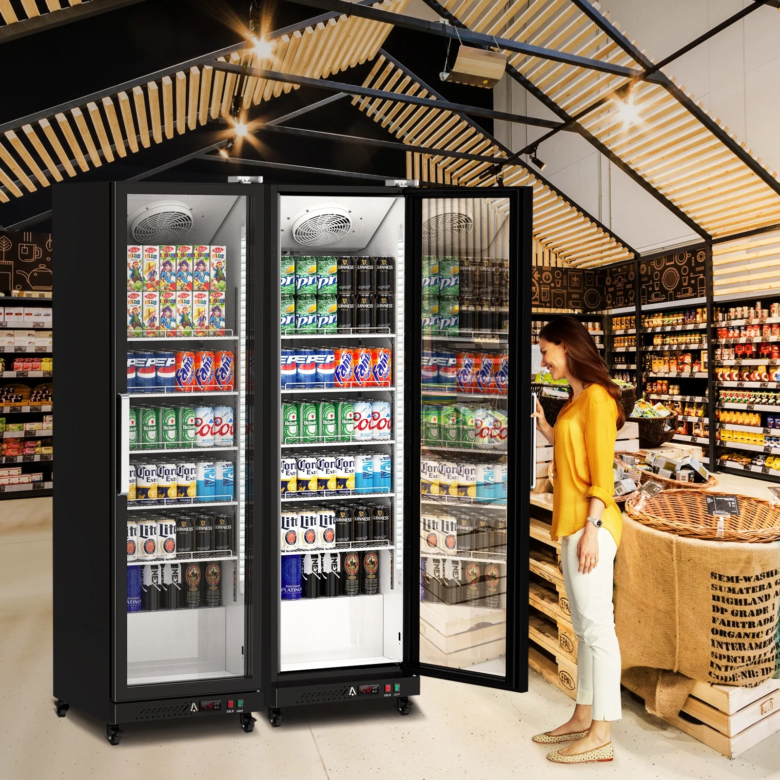 Garvee Commercial Refrigerator,12.4 Cu.ft Display Fridge Merchandiser Upright Beverage Cooler,Single Glass Door Fridge with Adjustable Shelves & LED Lighting,Black - Image 9
