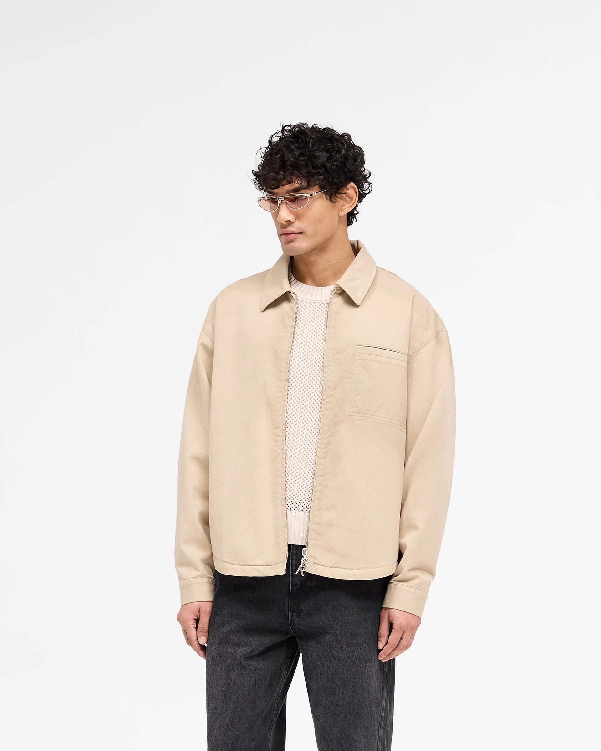 Cotton Zip Through Shirt - Beige