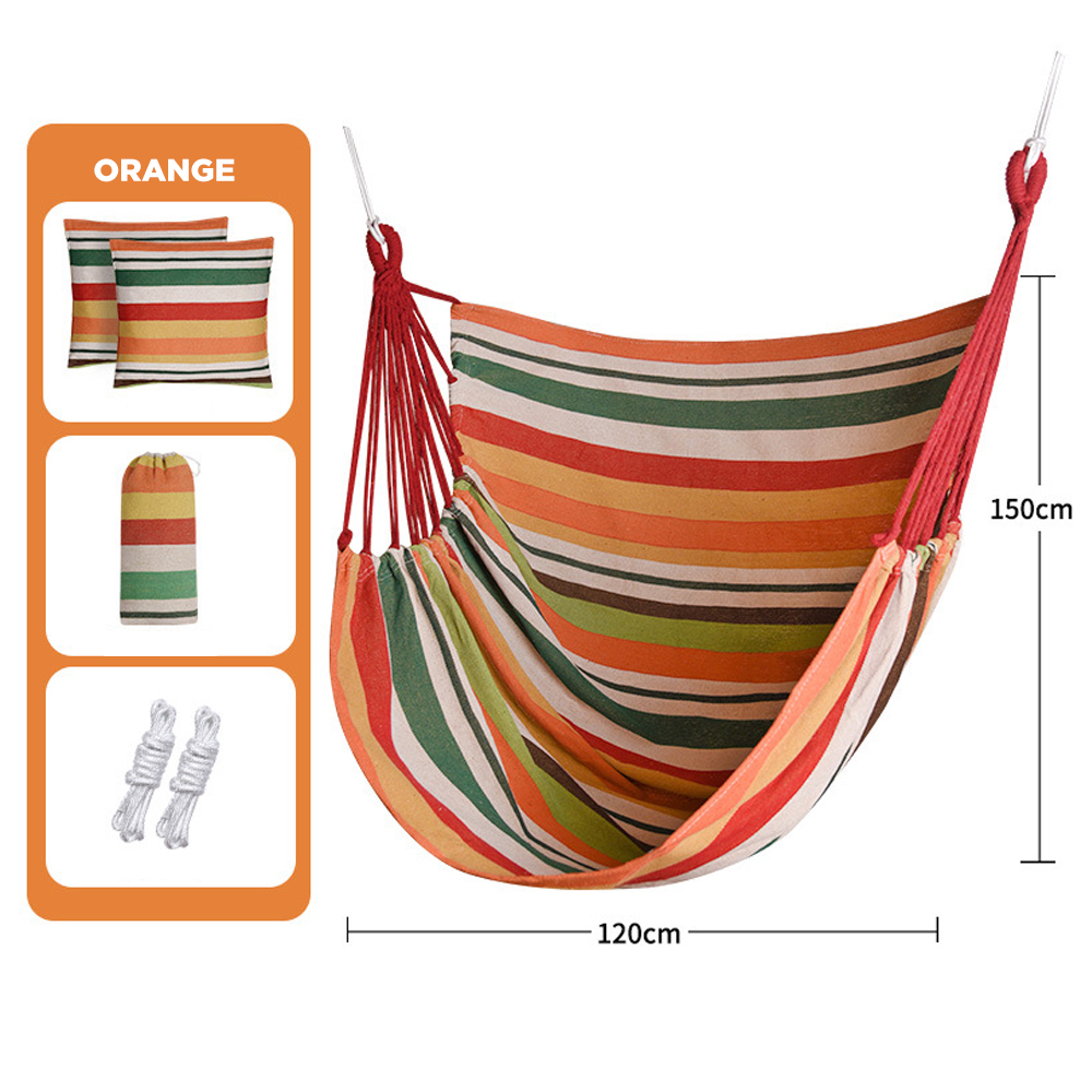 Outdoor Adult Swing Hammock Chair with Rope and Canvas Durable 150kg Capacity Hanging Hammock for Courtyard Use