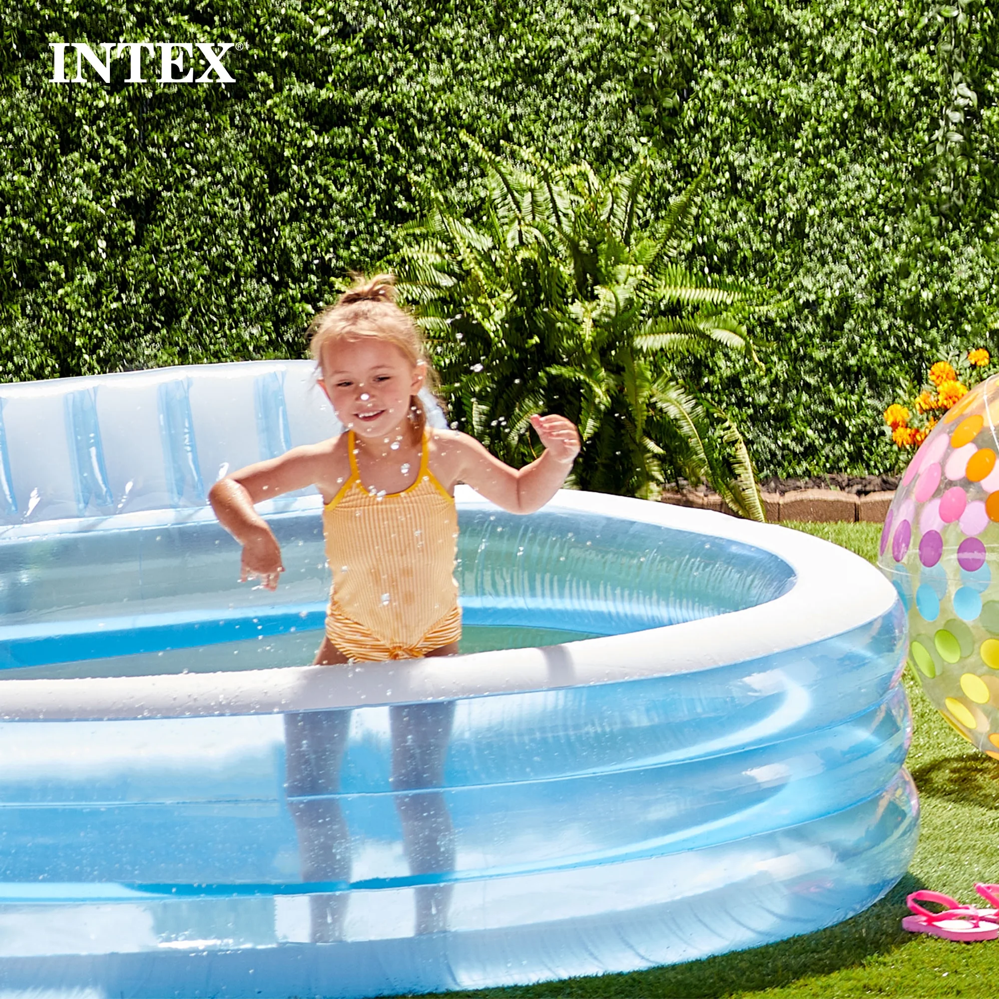 Intex Swim Center Round Inflatable Outdoor Lounge Pool with Pool Cover - Image 10