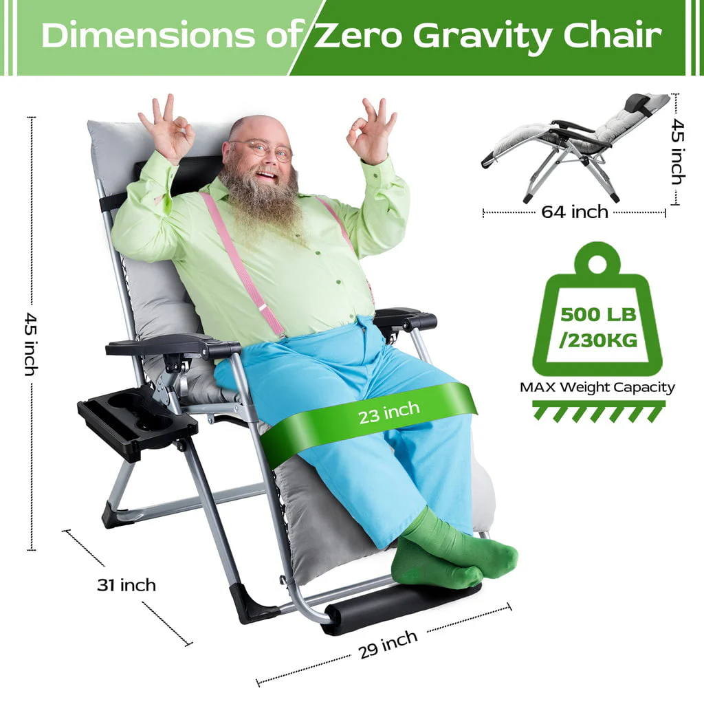 Oversized Zero Gravity Chair,VECUKTY Oversized XL Ergonomic Patio Recliner Folding Reclining Chair for Indoor and Outdoor,Gray - Image 2