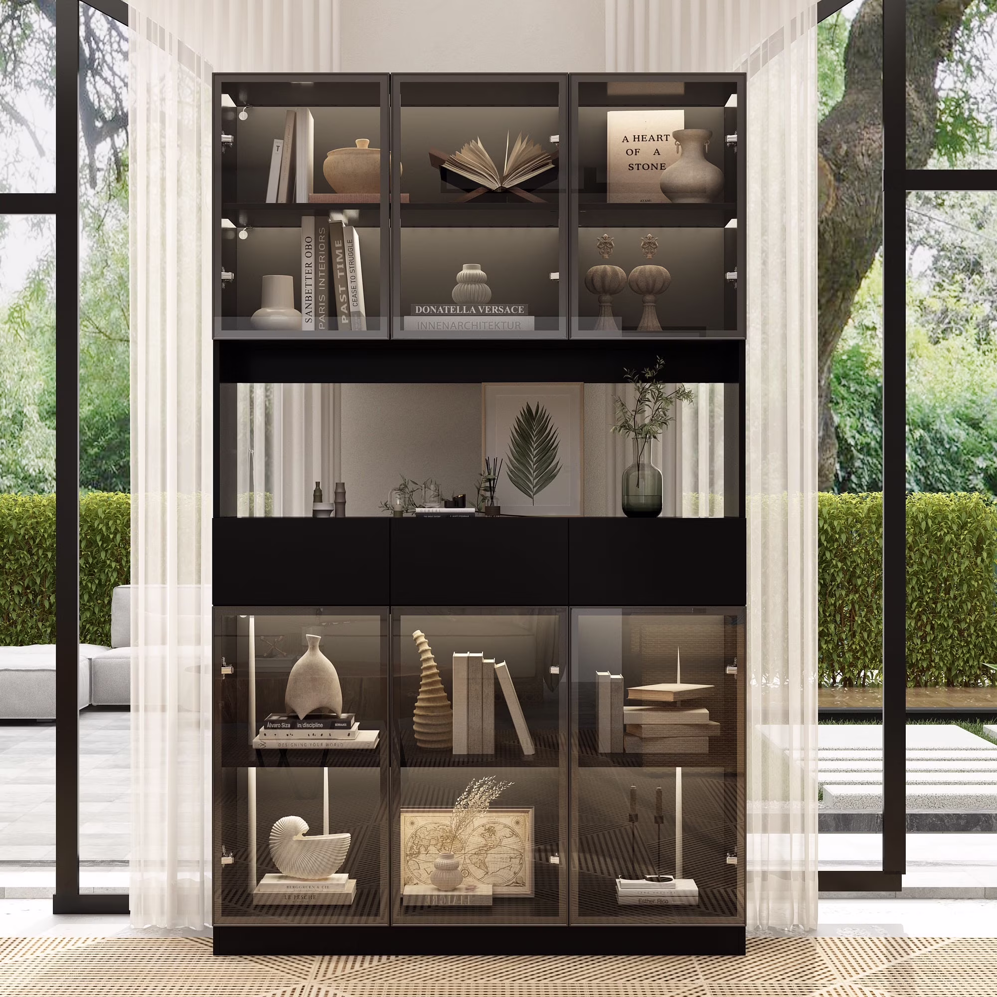 KULAGAGA Bookcases Organizer with LED Lights, Heavy Duty Display Cabinet with Glass Door for Living Room, 31.5" Wide - Image 3