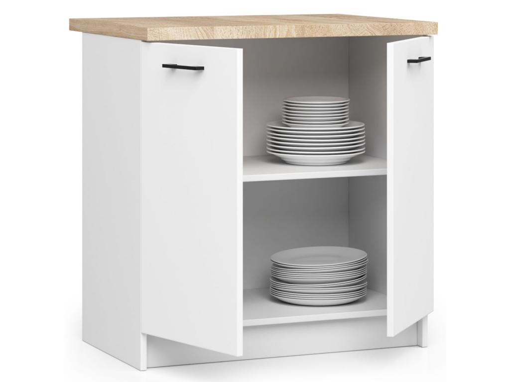 Armario de cocina Casaplu S80 con encimera sistema OLIWIA Blanco 80 cm 2 puertas color Blanco mate 2 estantes 80x46x85 cm