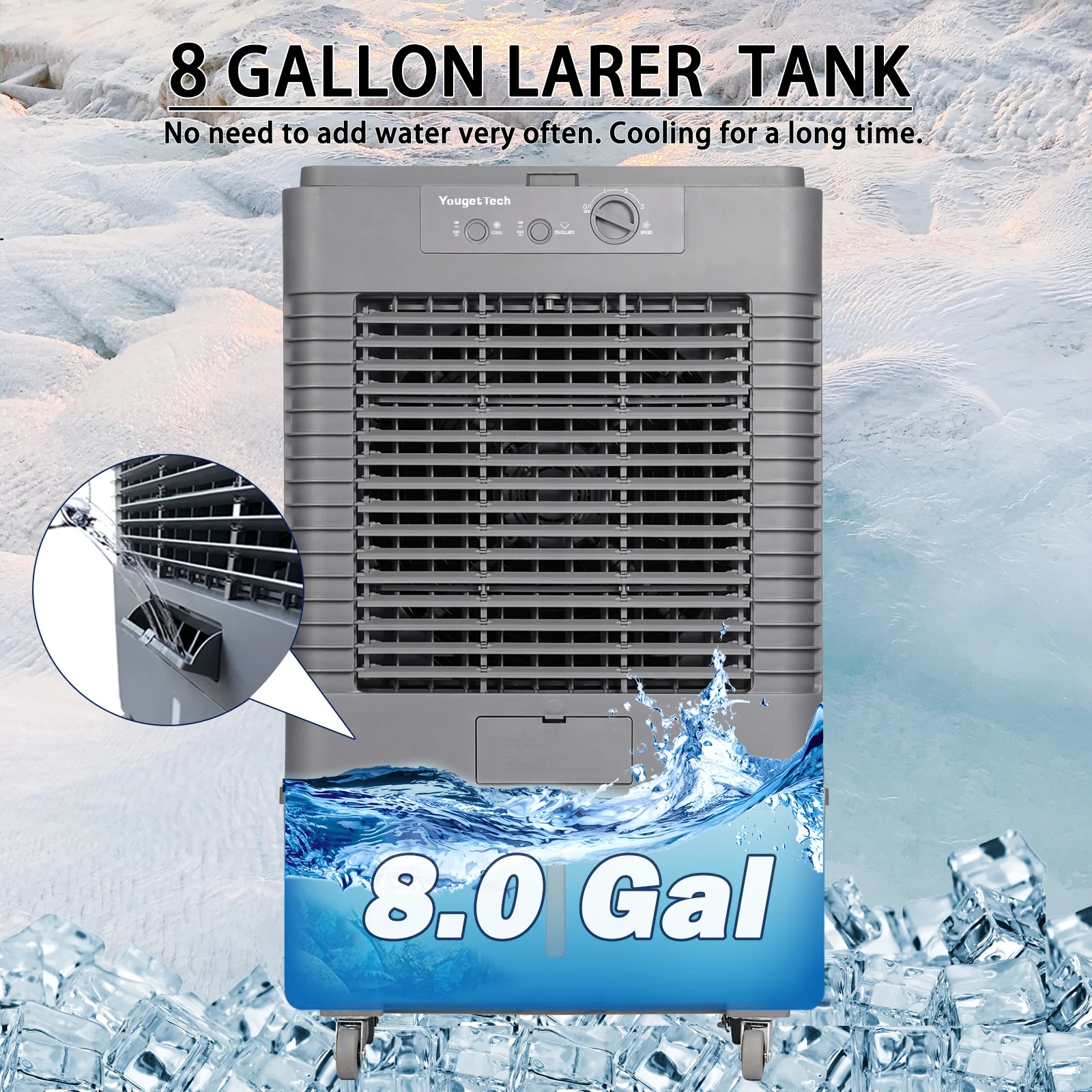 YougetTech 37'' Portable 3000CFM Evaporative Air Cooler - Image 2