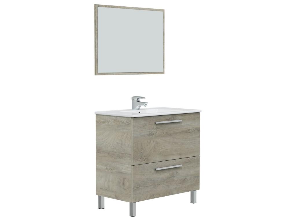 Mueble de baño Luis 1 cajón 1 puerta, espejo y con lavabo cerámico, Color Alaska