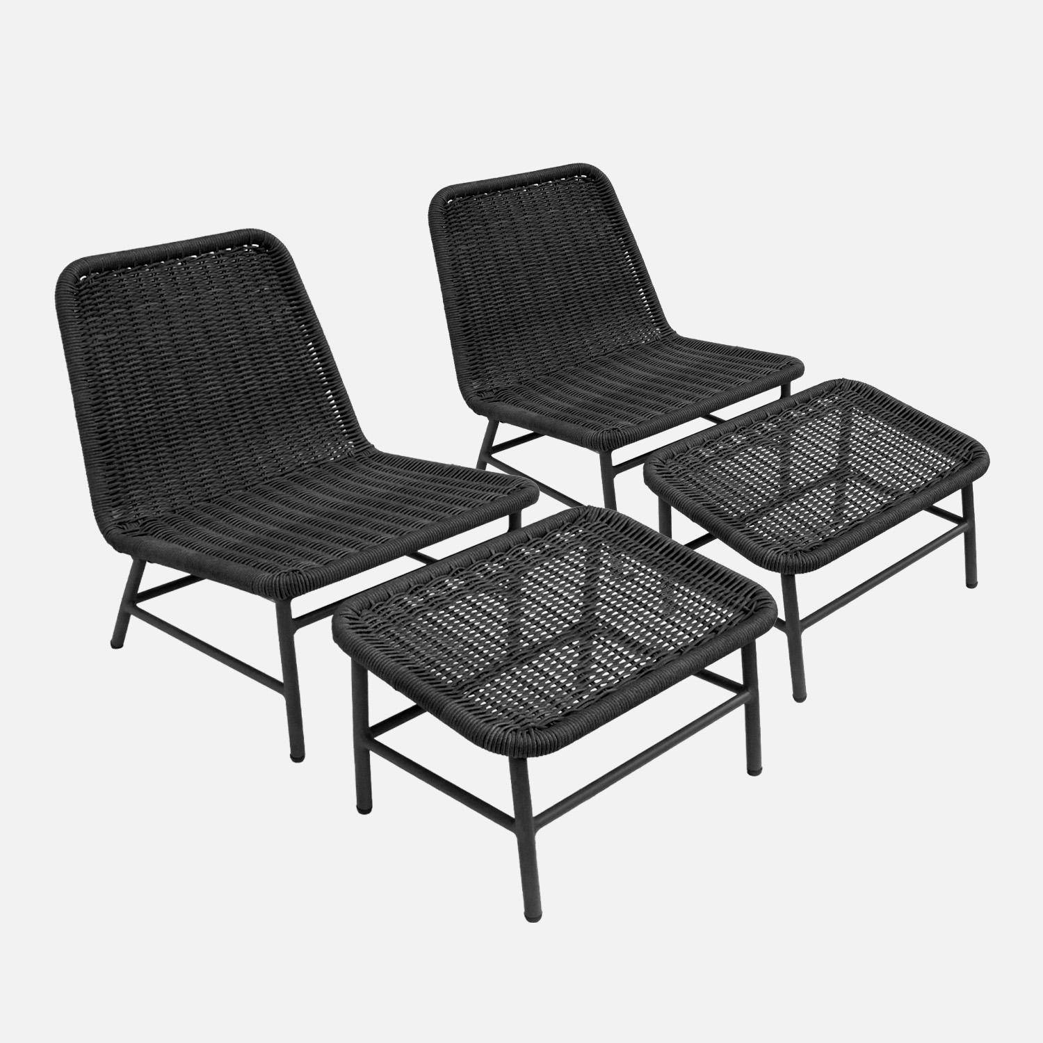 Laguna - Sillón relax y reposapiés de aluminio y cuerda, set de 2