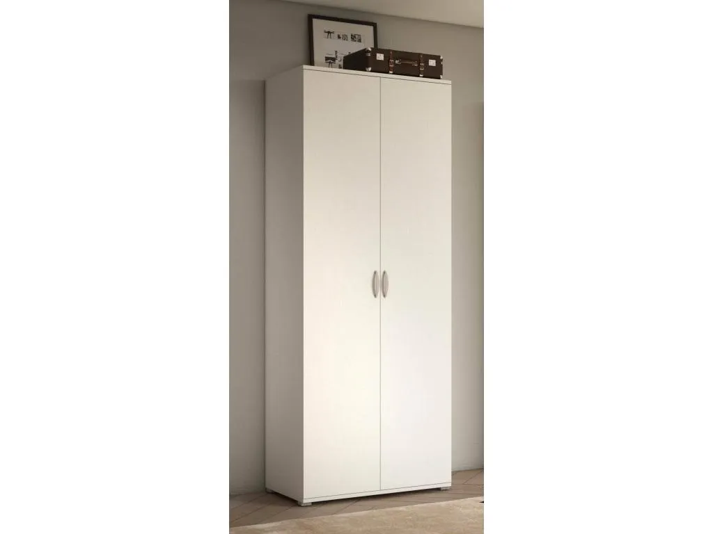 Armario 2 puertas Decounico Muebles de dormitorio Vestidor con puertas Armario de ropa Made in Italy 80x52h170 cm Blanco