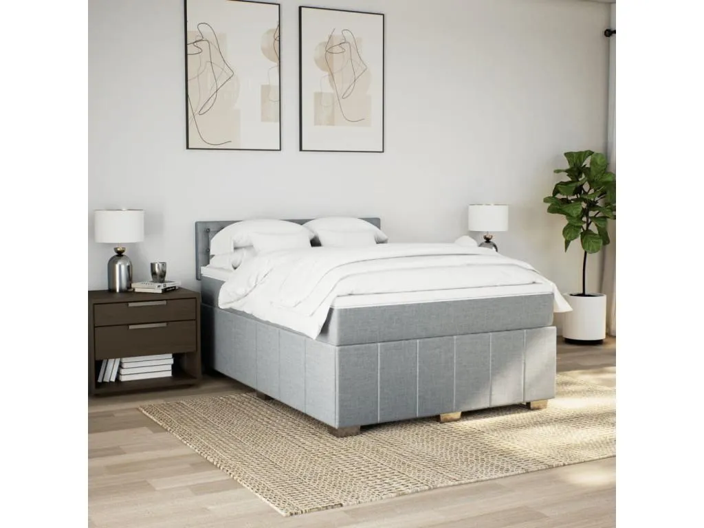 Cama box spring con colchón tela gris claro 160x200 cm klm3518610