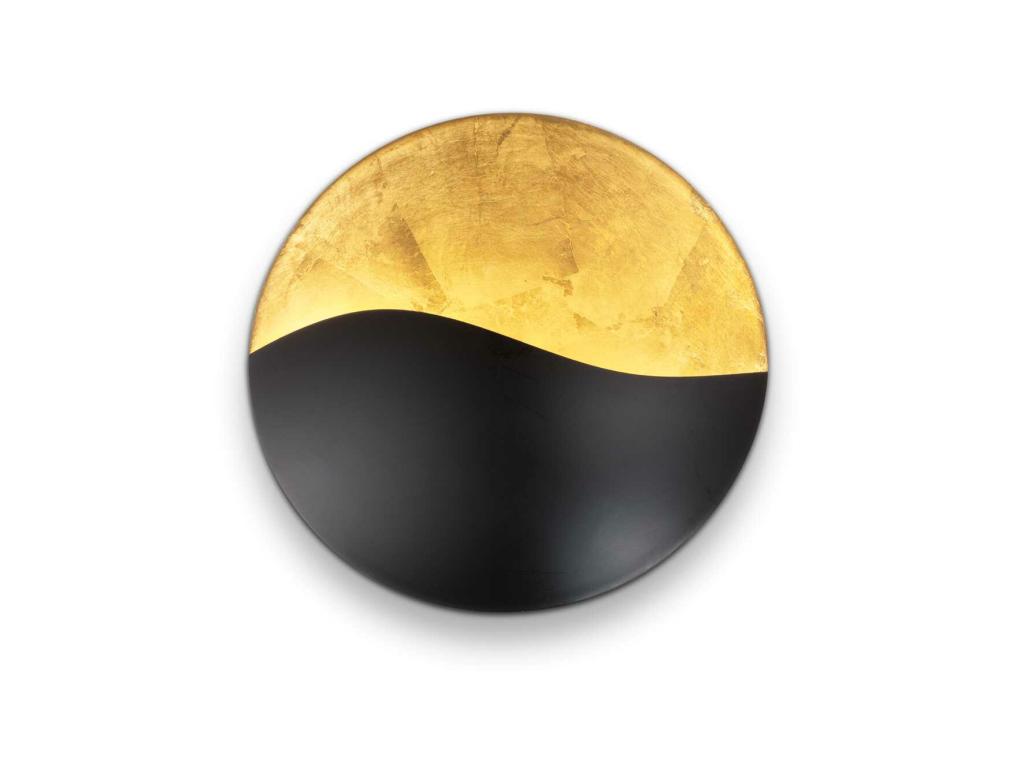 Lampada da parete rotonda in metallo nero e foglia oro