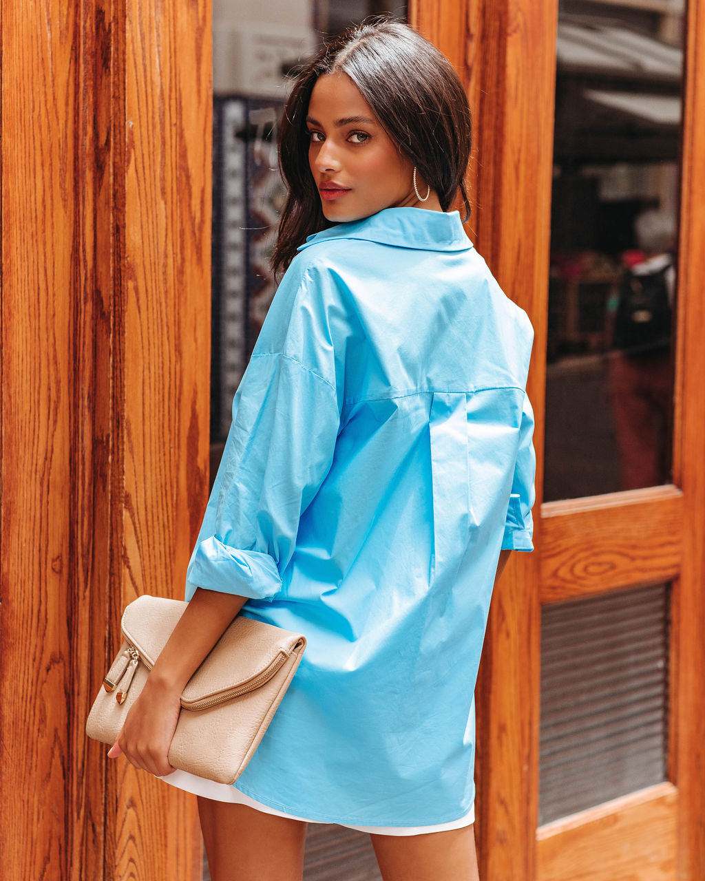 La Brisa Button Up Cotton Top - Sky Blue - FINAL SALE - Se7enfashion