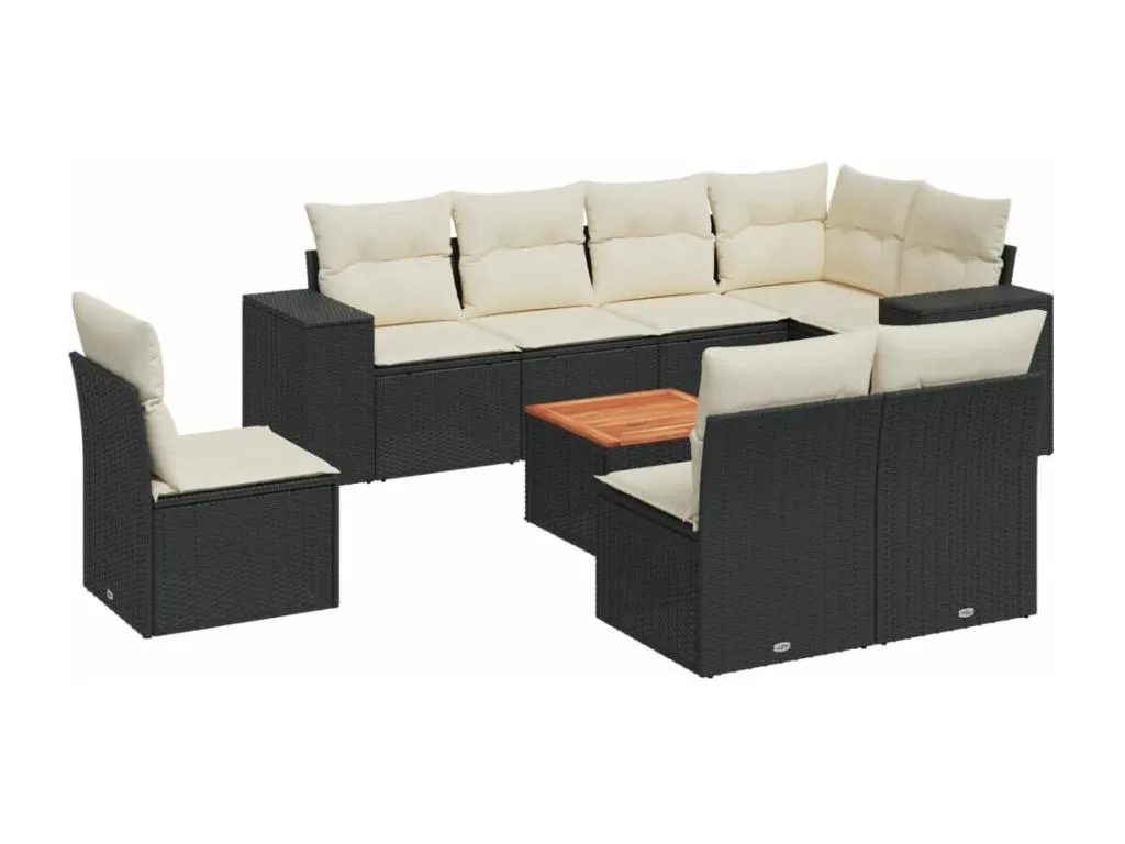 Set de 8 piezas de sofás para jardín acompañados de cojines en ratán sintético negro sqeb44843