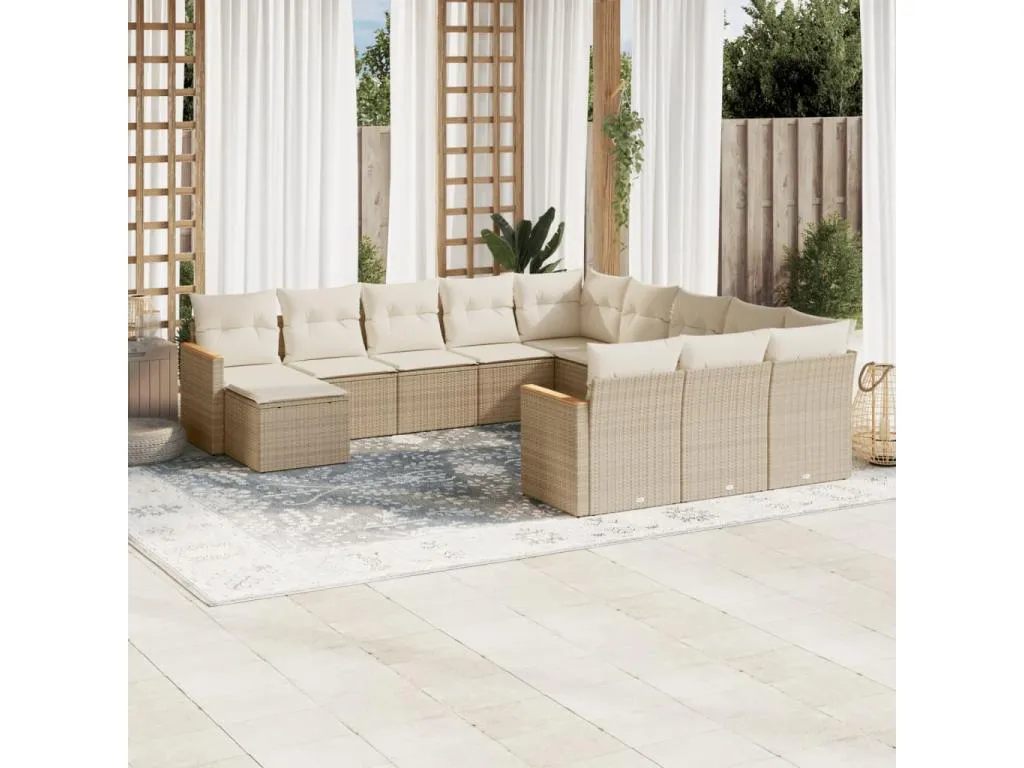 Vivircalido Set de sofás de jardín 12 pzas y cojines ratán sintético marrón Beige 17143eizk