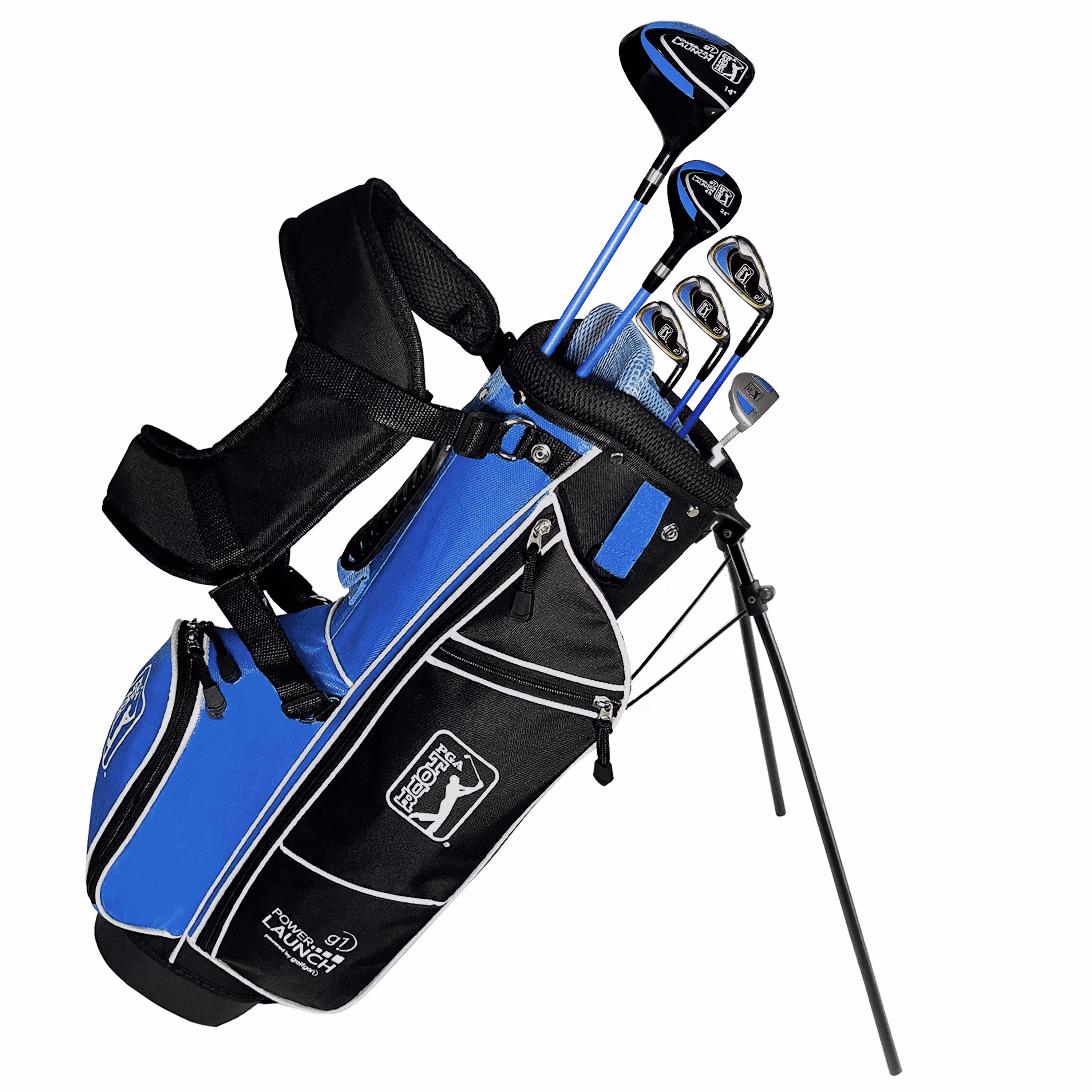 PGA Tour Right - Handed 10 Piece Kids Golf Club Stand Bag Set; Player Height 4'8 - 5'2", Ages 8 - 12(Right-Handed/10/Blue)