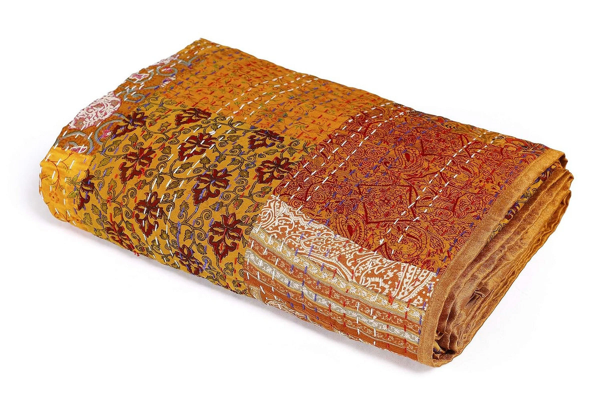 Handicraft Rajasthani Quilt Handmade Bed Cover Silk Bedsheet Home Decor Quilt - Image 3