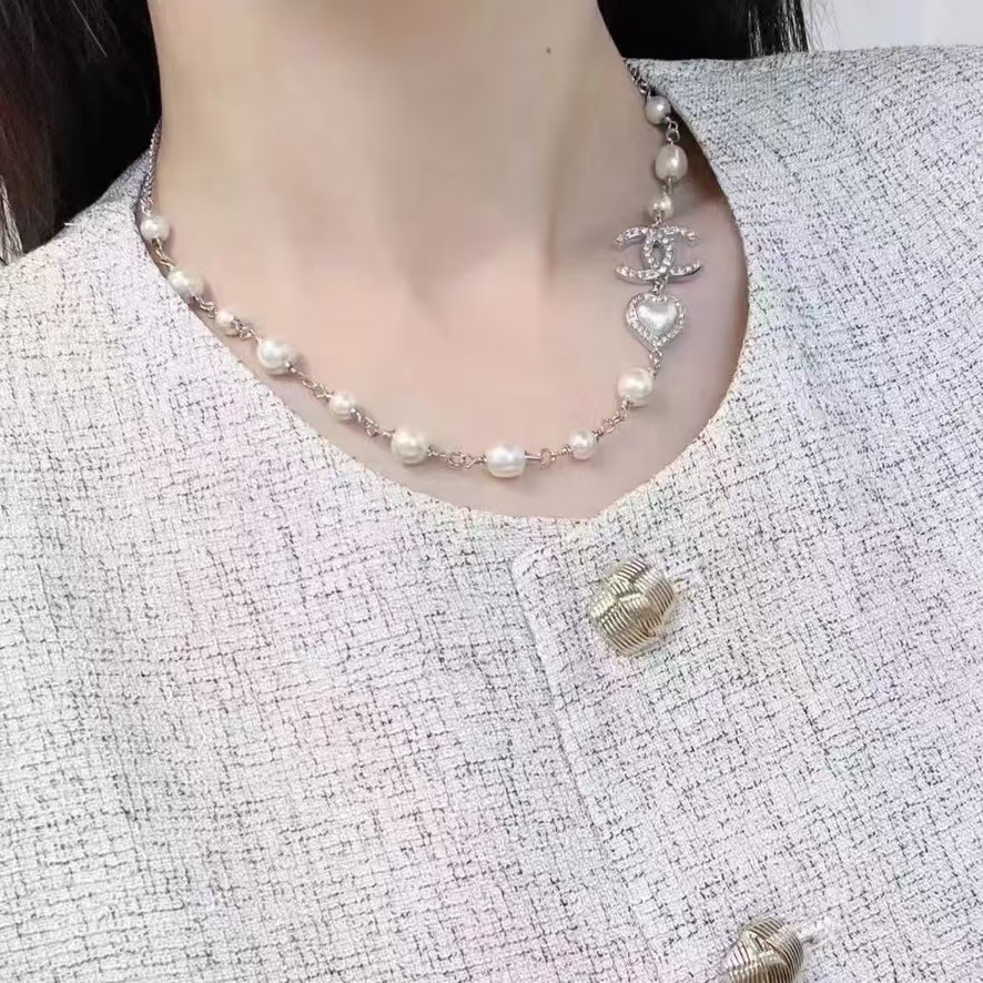 Chanel Half Silver Chain Half Pearl Necklace - Original Replica Club