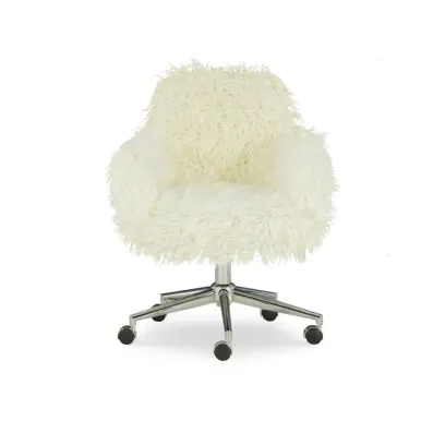 Amber Off-White Faux Fur Executive Chair