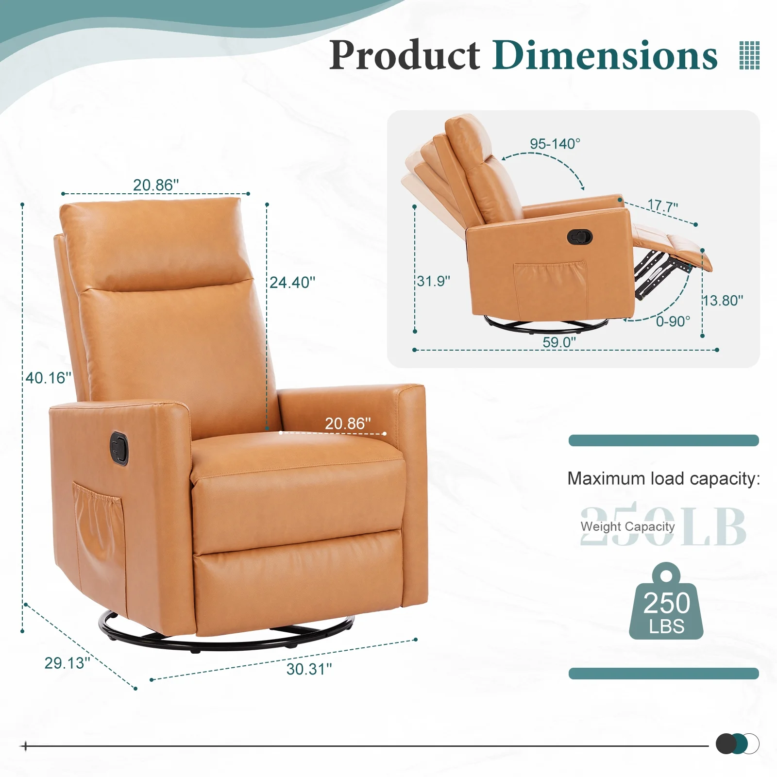 Recliner Message Chair with Footrest, Swivel Rocking Glider, High Back Upholstered Deep Seat for Living Room, Grey - Image 28
