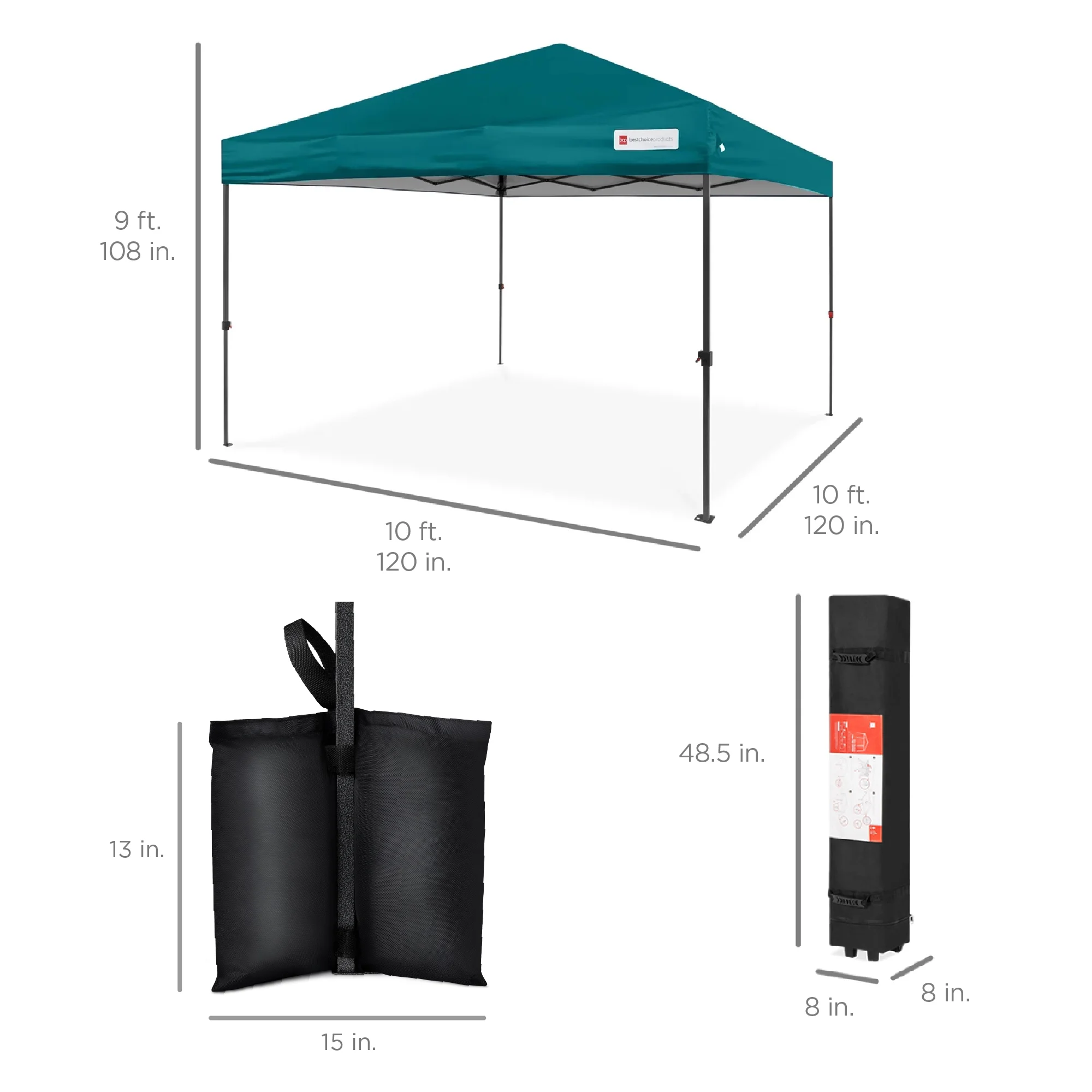 Best Choice Products 10x10ft Easy Setup Pop Up Canopy w/ 1-Button Setup, Wheeled Case, 4 Weight Bags - White - Image 226