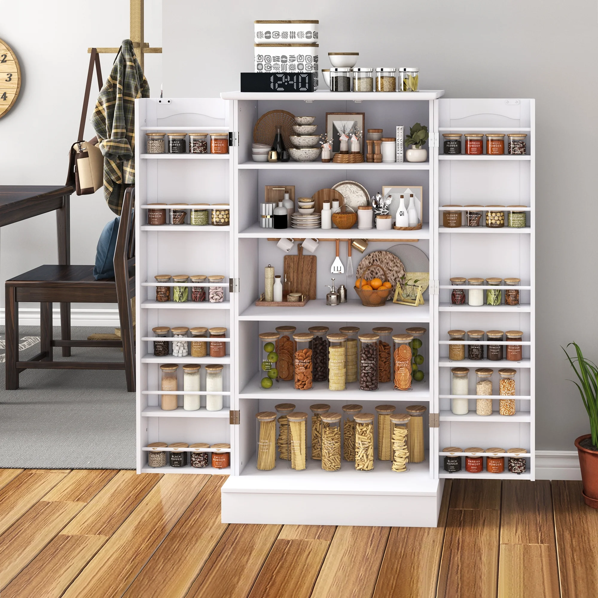 47 Kitchen Pantry Cabinet, White Buffet Cupboards Sideboard with Doors & Adjustable Shelves, Kitchen - Image 2