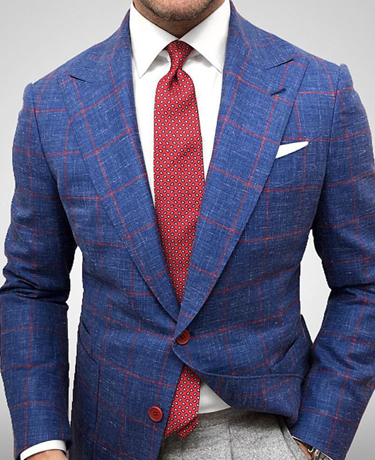 OK Business Notch Lapel Plaid Print Two Button Slim Fit Blazer