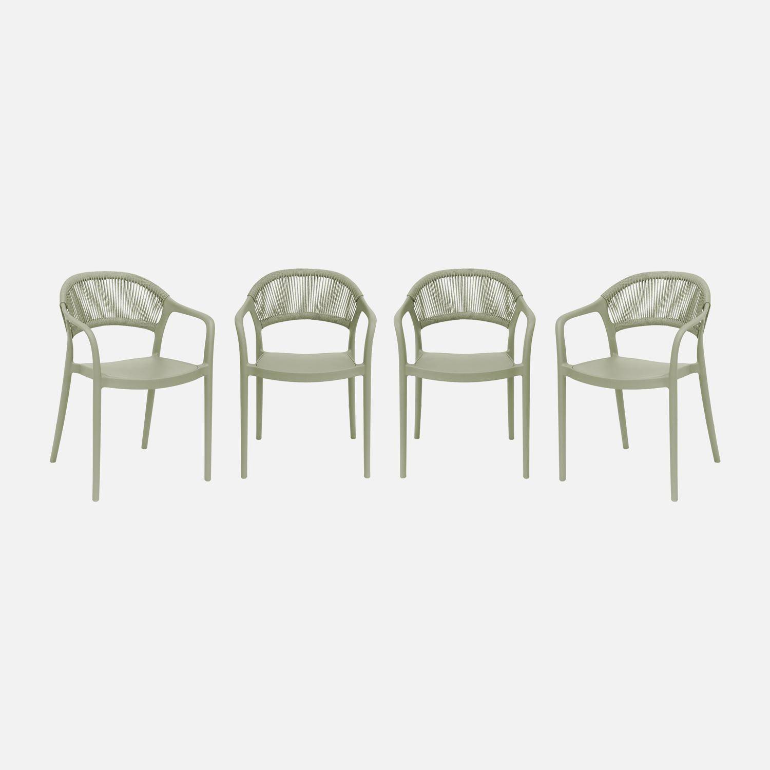 Jovia - Silla de jardín apilable con efecto cuerda, set de 4