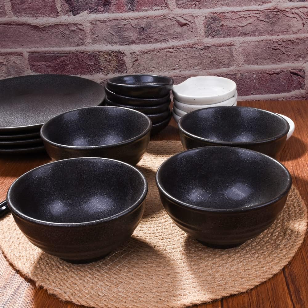 Japanese Black Rice Bowls Set of 4, Ceramic Asian Bowls Sushi Bowls for Rice, Oats, Soup, Snacks, Desserts