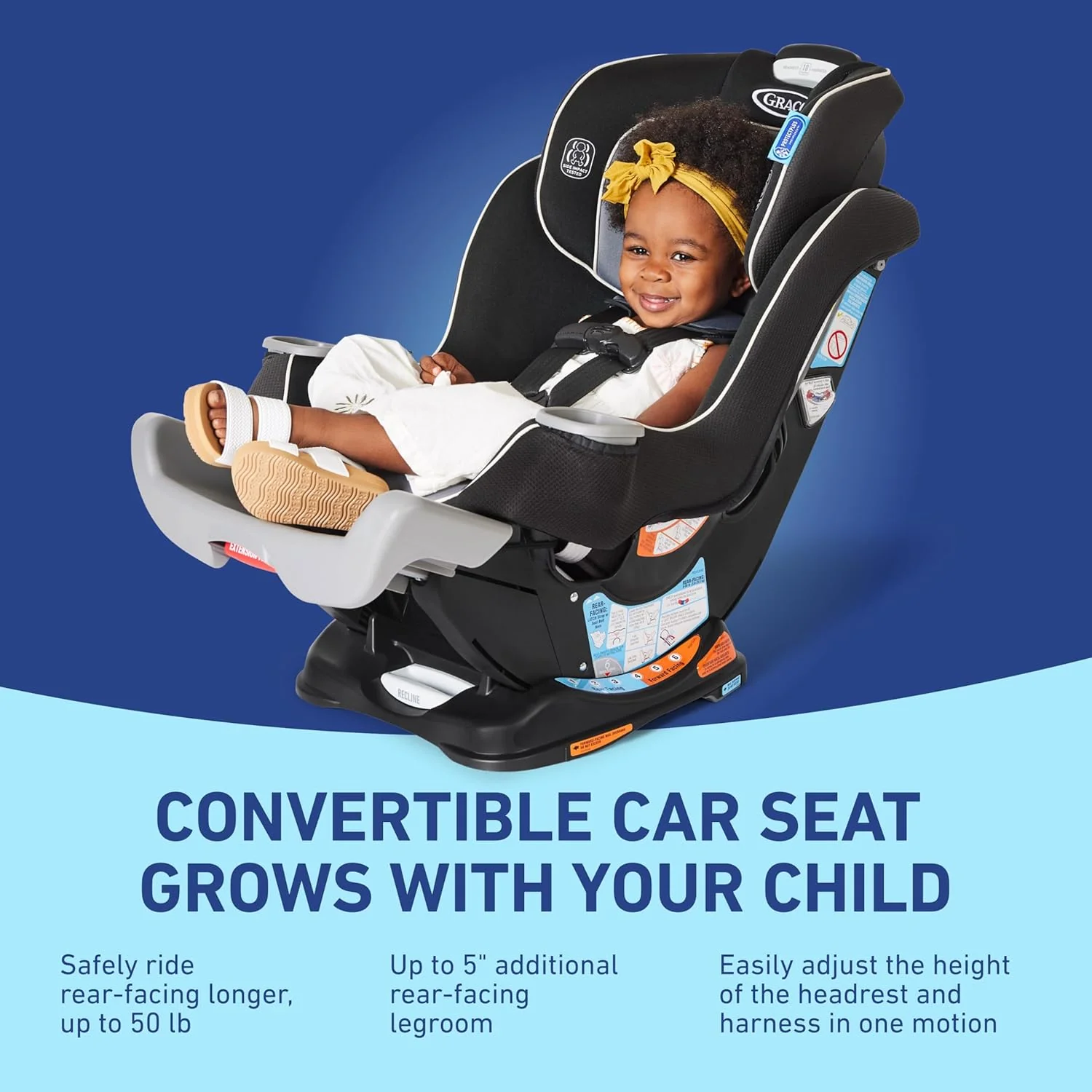 Extend2Fit Convertible Baby Car Seat, Rear and Forward Facing, Adjustable Extension Panel for Extra Legroom, Gotham
