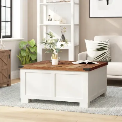 Contemporary Farmhouse Coffee Table Featuring Concealed Storage
