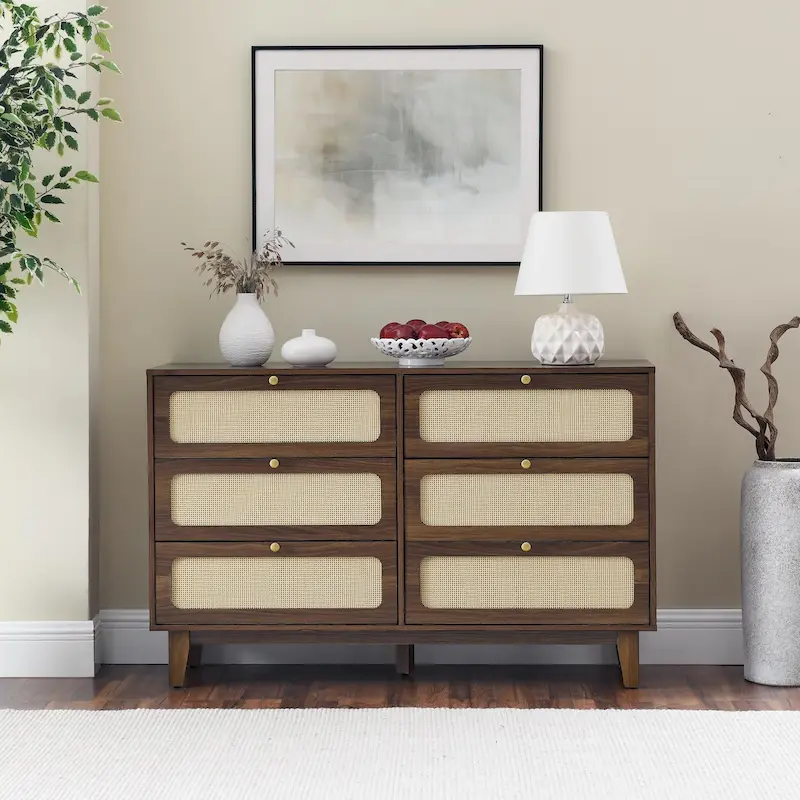 Vintage Wooden Six-Drawer Dresser - Ideal for Bedroom, TV Cabinet, or Living Room Storage