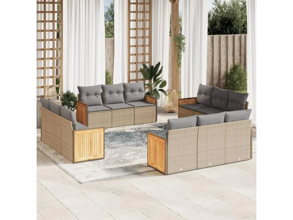 Set de sofás de jardín 12 piezas y cojines ratán sintético marrón 86971uigo
