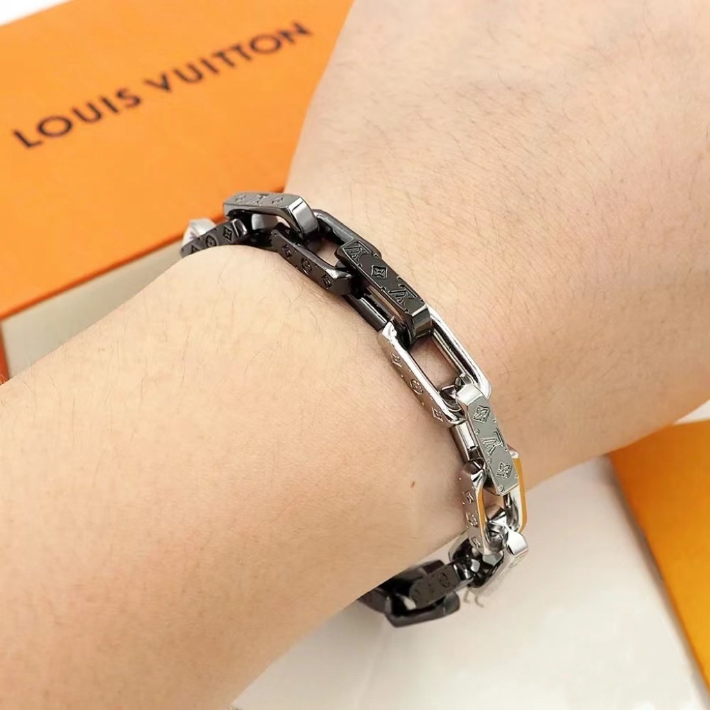 Louis Vuitton Black Silver Mixed Metal Color Monogram Bracelet Mens - Original Replica Club