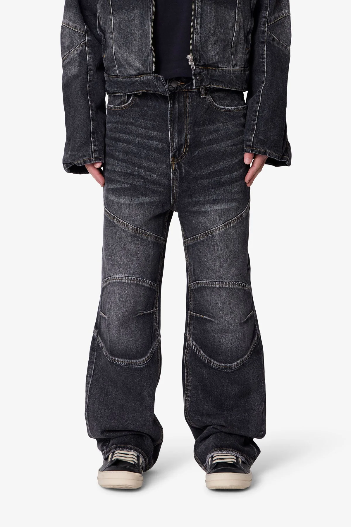 Paneled Moto Denim - Washed Black