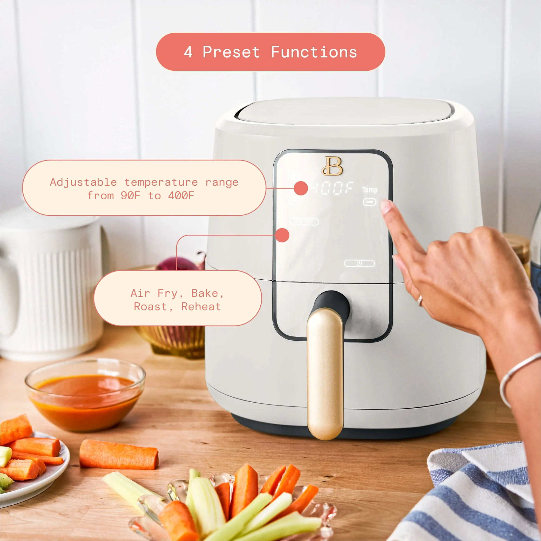 Beautiful 3 Qt Air Fryer with TurboCrisp Technology, White Icing by Drew Barrymore - Image 2