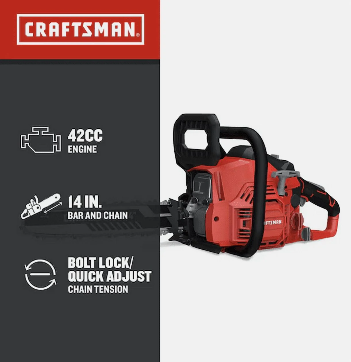 Craftsman S1450 CMXGSAMY42N4 42cc 2-Cycle 14" Gas Chainsaw - Image 8