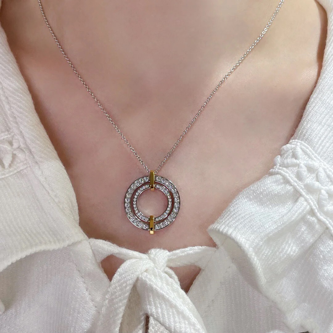 Tiffany Mixed Metal Color Large Round Pendant Necklace - Original Replica Club